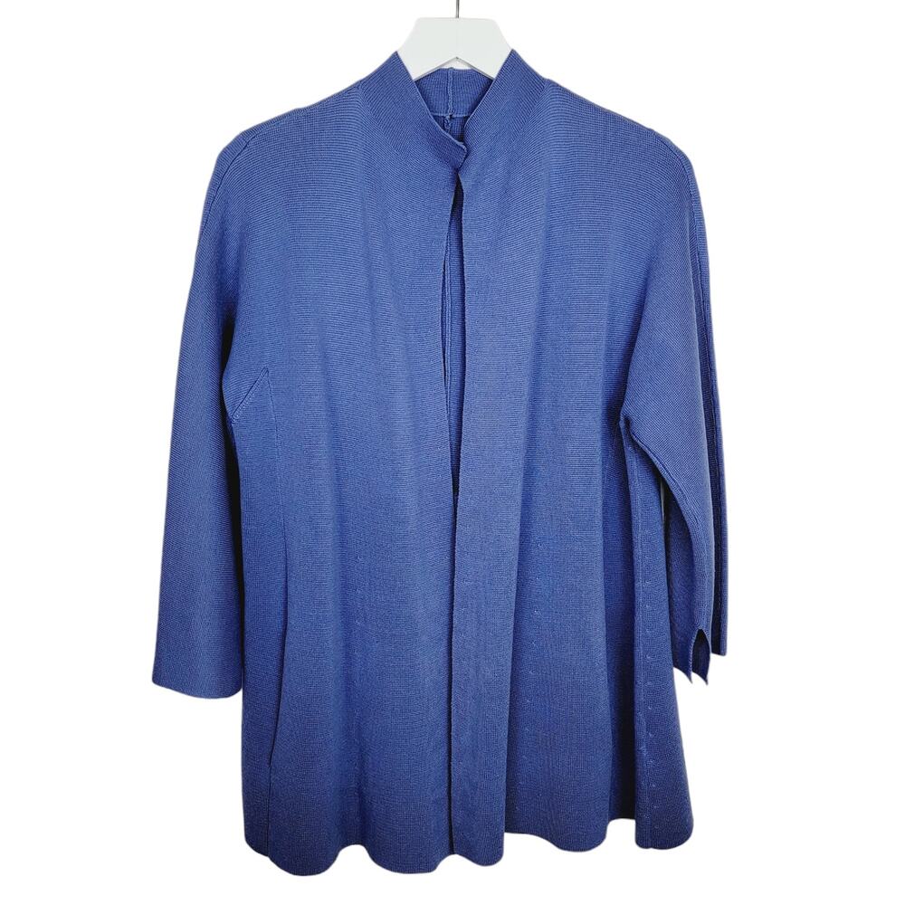 Eileen Fisher Silk Knit Open Front Cardigan Sweater Periwinkle Blue - Large
